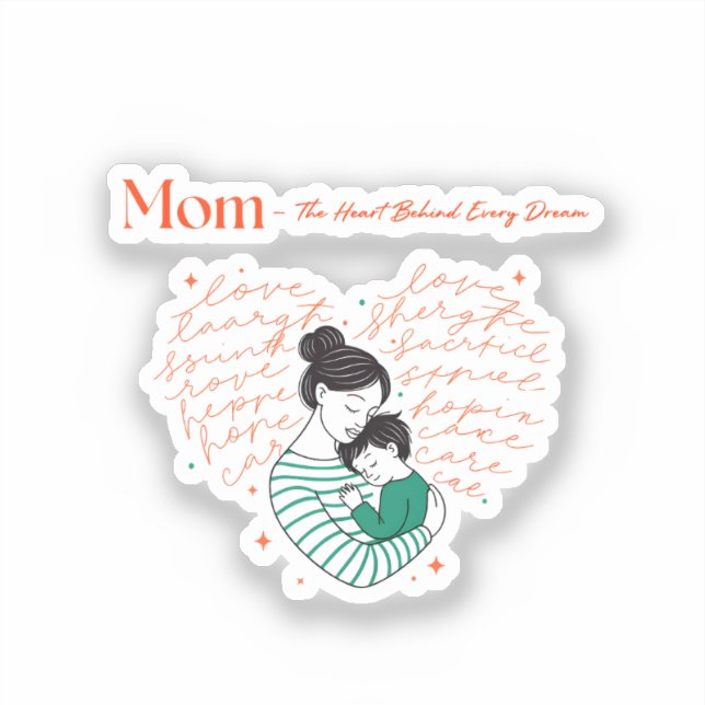 Pegatina Mom Heart Love Typography Motherhood Art (Anverso)