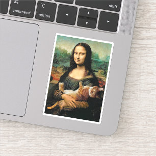 Pegatina Mona Lisa con su gato Leonardo da Vinci