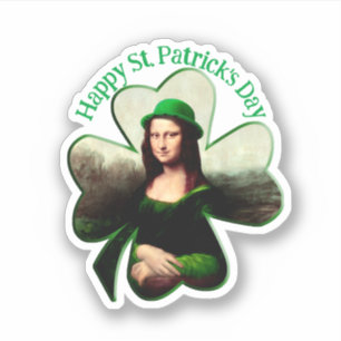 Pegatina Mona Lisa Día de San Patricio Trébol