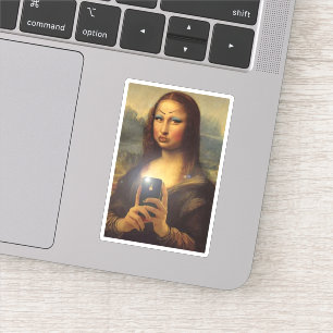 Pegatina Mona Lisa haciendo una cara divertida con maquilla