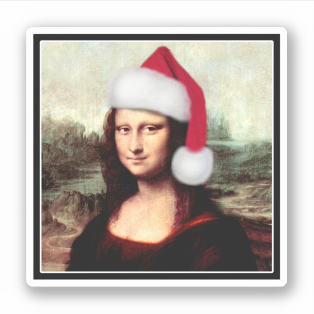 Pegatina Mona Lisa Sombrero de Santa Navidad (Anverso)