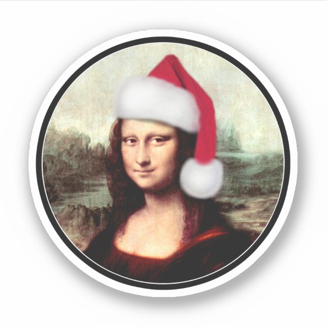 Pegatina Mona Lisa Sombrero de Santa Navidad (Anverso)