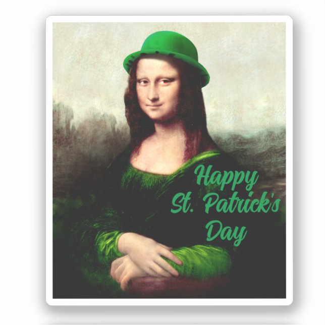 Pegatina Mona Lisa St. Patrick's Day Clover (Anverso)