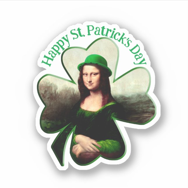Pegatina Mona Lisa St. Patrick's Day Clover (Anverso)