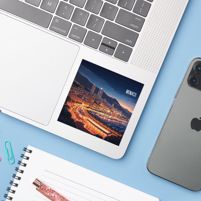 Pegatina Mónaco Monte Carlo de noche (Ordenado portátil con iPhone)