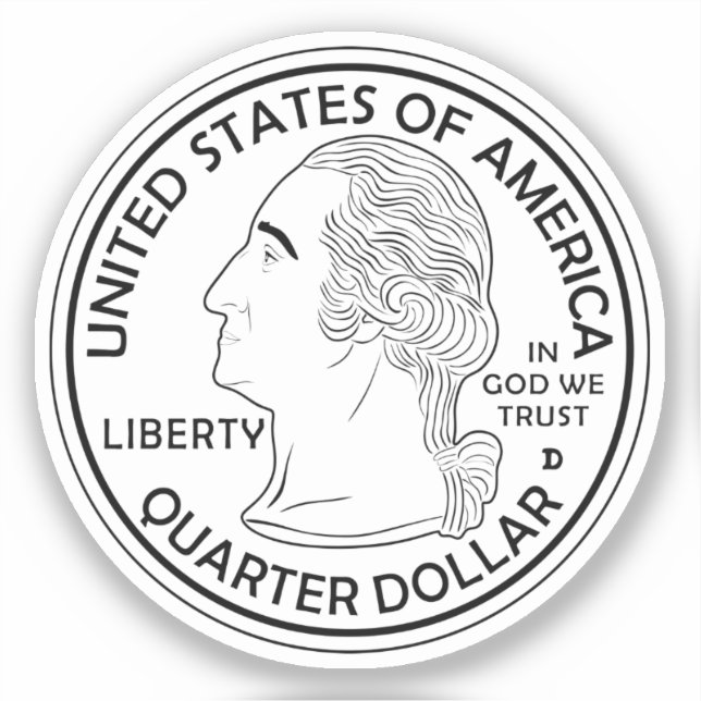Pegatina Moneda de un cuarto de dólar George Washington (Anverso)