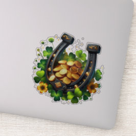 Pegatina Monedas de oro de herradura y trébol afortunados