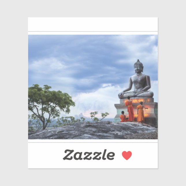 Pegatina Monjes y estatua de Buda (Hoja)