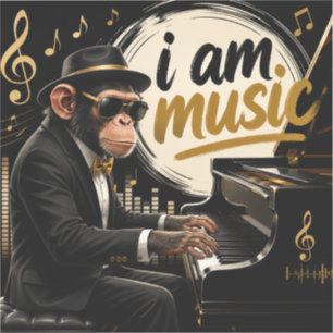 Pegatina Monkey Playing Piano Music Poster – I Am Music