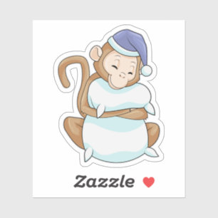 Pegatina Mono con almohada y cabeza de espiga