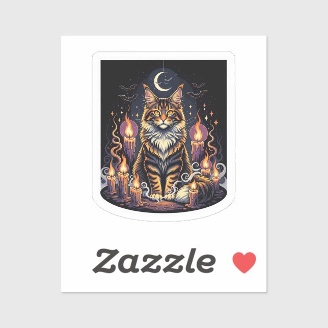 Pegatina Mono con velas - Halloween de Maine Coon (Hoja)