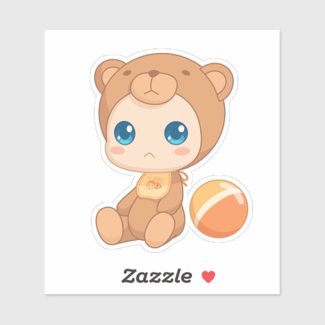 Pegatina Mono del oso del chica del bebé (Hoja)