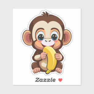 Pegatina Mono lindo bebé con su banana favorita para la com