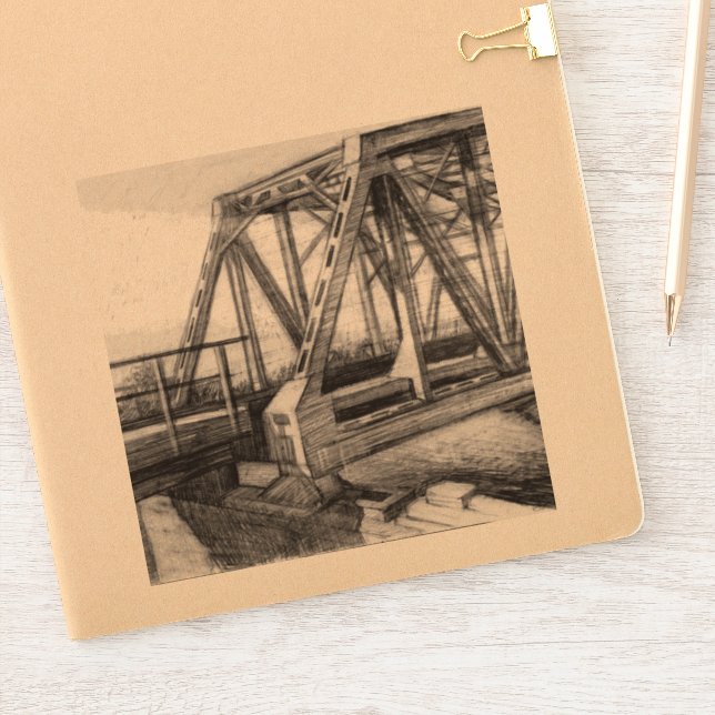Pegatina Monocromo del puente antiguo pencilart (Cuaderno)