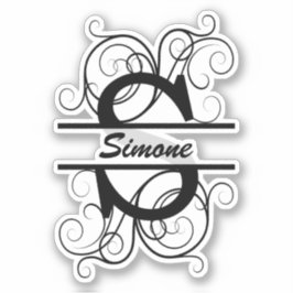 Pegatina Monogram letter with swirls ; space for your name