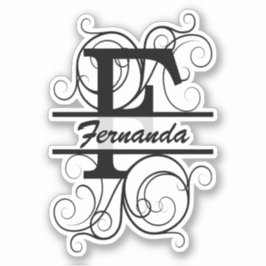 Pegatina Monogram letter with swirls ; space for your name