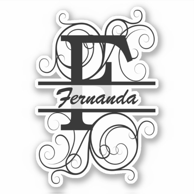 Pegatina Monogram letter with swirls ; space for your name (Anverso)