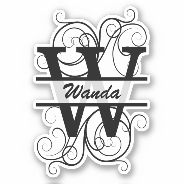 Pegatina Monogram letter with swirls ; space for your name (Anverso)