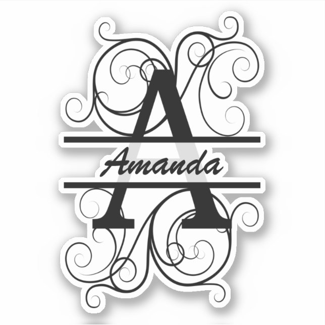 Pegatina Monogram letter with swirls ; space for your name (Anverso)