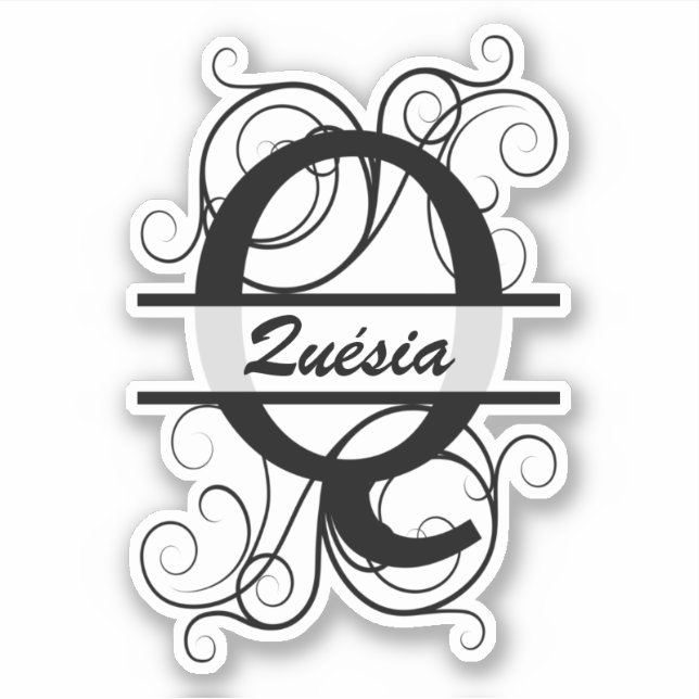 Pegatina Monogram letter with swirls ; space for your name (Anverso)