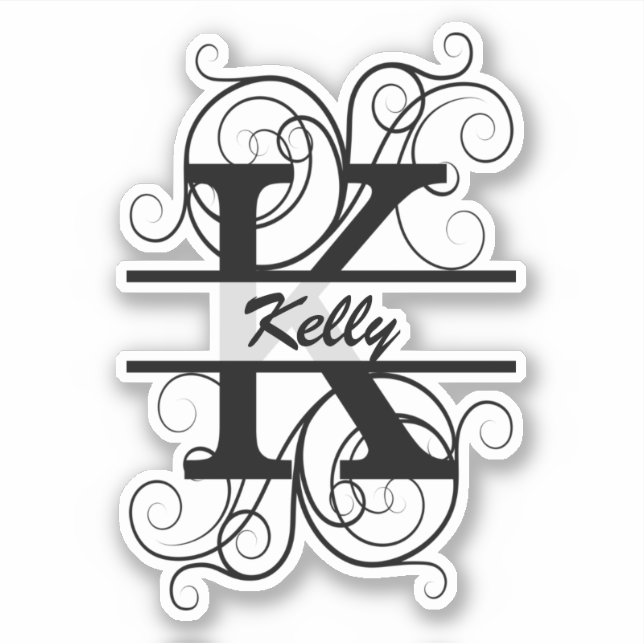 Pegatina Monogram letter with swirls ; space for your name (Anverso)