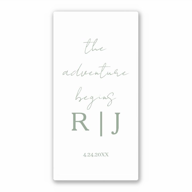 Pegatina Monogram Sage Green Quote Adventure Begins Wedding (Anverso)