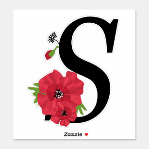 Pegatina monograma, alfabeto, letra S, monograma floral
