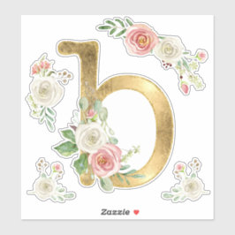 Pegatina Monograma B inicial Rosa de Rubor acuarela floral