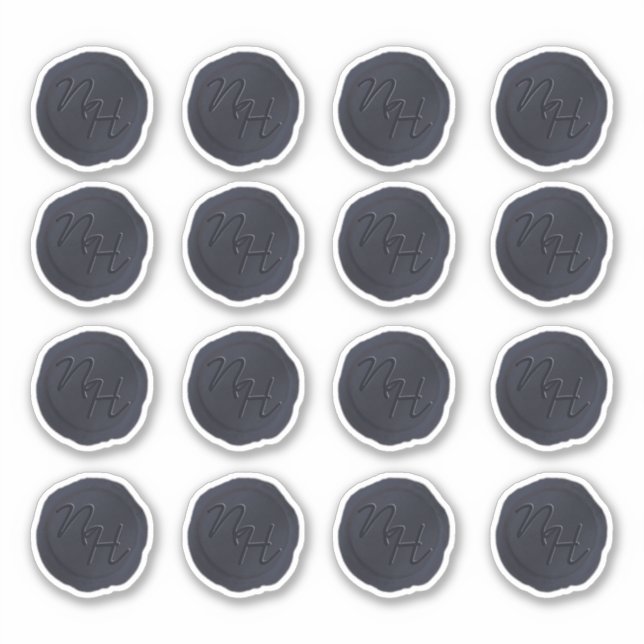 Pegatina Monograma Boda de Iniciales de Sello de Cera Azul  (Anverso)