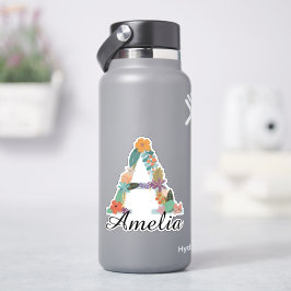 Pegatina Monograma Botánico de Flor Personalizada Nombre