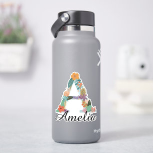 Pegatina Monograma Botánico de Flor Personalizada Nombre