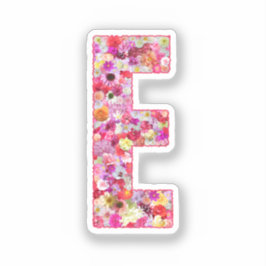 Pegatina Monograma Botánico Rosa Letra Floral Inicial E