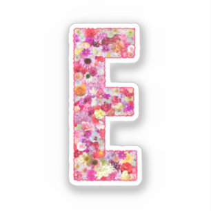 Pegatina Monograma Botánico Rosa Letra Floral Inicial E