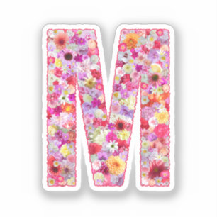 Pegatina Monograma Botánico Rosa Letra Floral Inicial M
