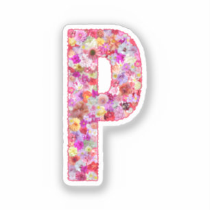 Pegatina Monograma Botánico Rosa Letra Floral Inicial P