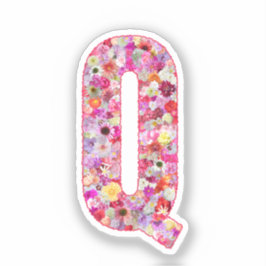 Pegatina Monograma Botánico Rosa Letra Floral Inicial Q