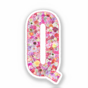 Pegatina Monograma Botánico Rosa Letra Floral Inicial Q