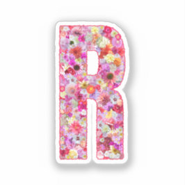 Pegatina Monograma Botánico Rosa Letra Floral Inicial R