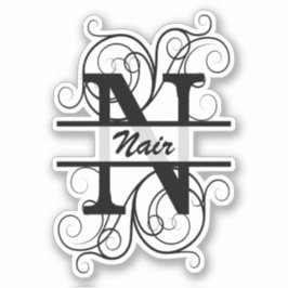 Pegatina Monograma con remolinos ; espacio para tu nombre