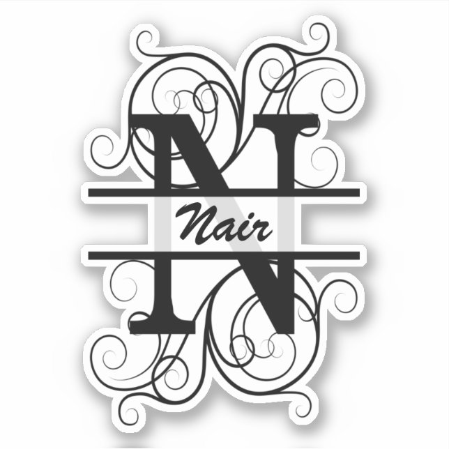 Pegatina Monograma con remolinos ; espacio para tu nombre (Anverso)