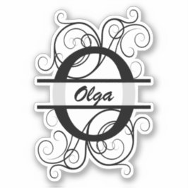 Pegatina Monograma con remolinos ; espacio para tu nombre