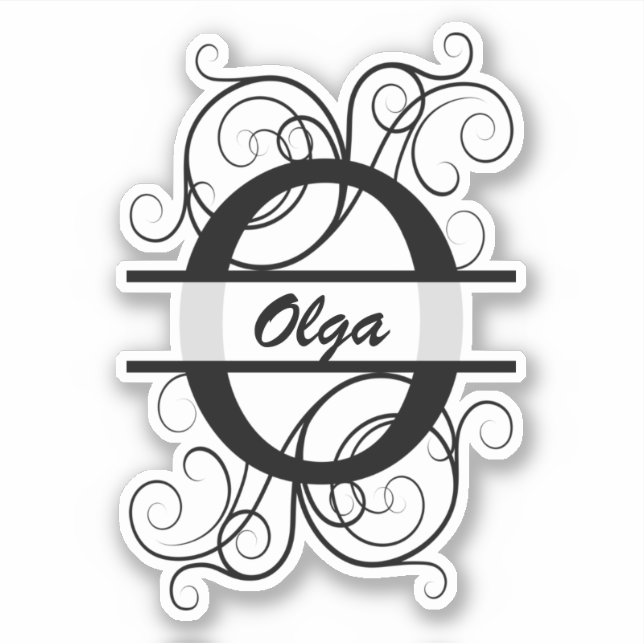 Pegatina Monograma con remolinos ; espacio para tu nombre (Anverso)