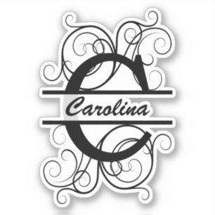 Pegatina Monograma con remolinos ; espacio para tu nombre