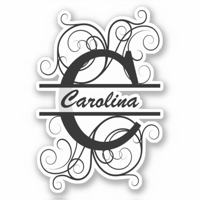 Pegatina Monograma con remolinos ; espacio para tu nombre (Anverso)