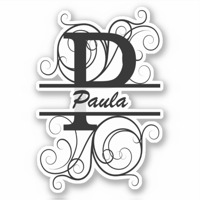 Pegatina Monograma con remolinos ; espacio para tu nombre (Anverso)