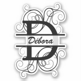 Pegatina Monograma con remolinos ; espacio para tu nombre