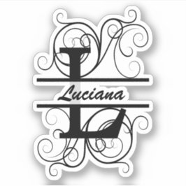 Pegatina Monograma con remolinos ; espacio para tu nombre