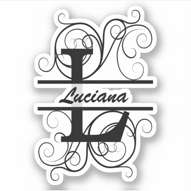 Pegatina Monograma con remolinos ; espacio para tu nombre (Anverso)