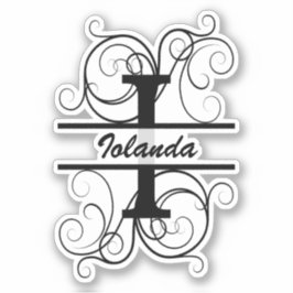 Pegatina Monograma con remolinos ; espacio para tu nombre