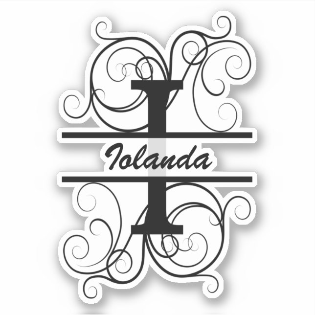 Pegatina Monograma con remolinos ; espacio para tu nombre (Anverso)